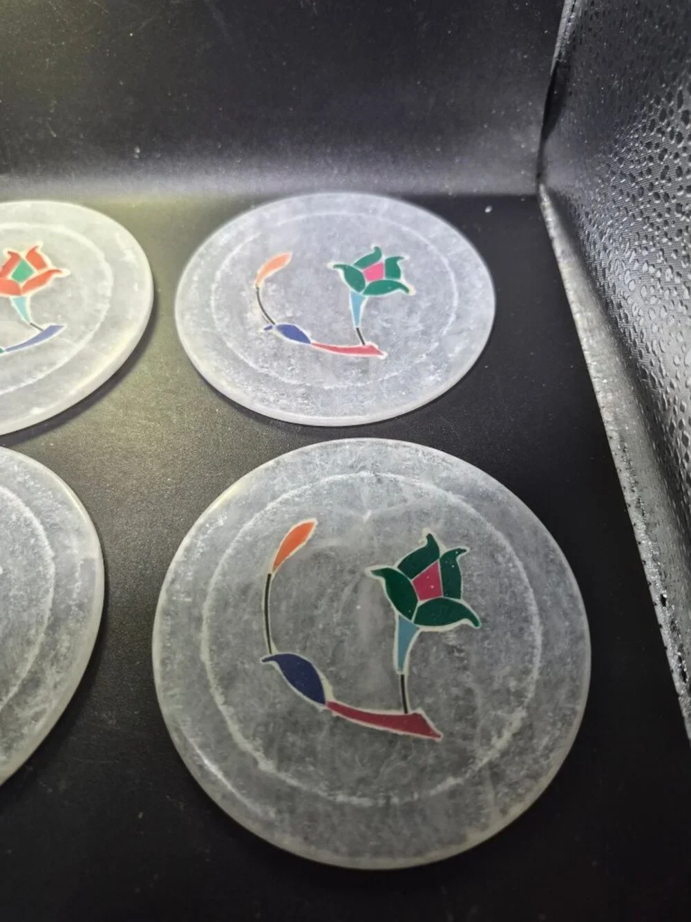 Marble Coaster Set With Floral Inlay Design 6 Coasters And Holder